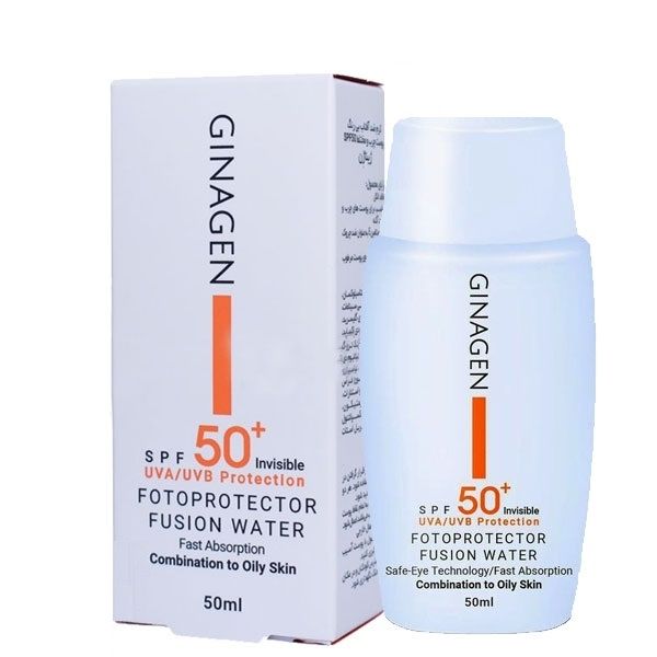 کرم ضد آفتاب بی رنگ پوست چرب تا مختلط SPF50   فیوژن واتر ژیناژن